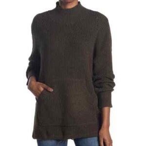 RDI Mock Neck Kangaroo Pocket Tunic Sweater Ribbed Dolman Sleeves Pullover small